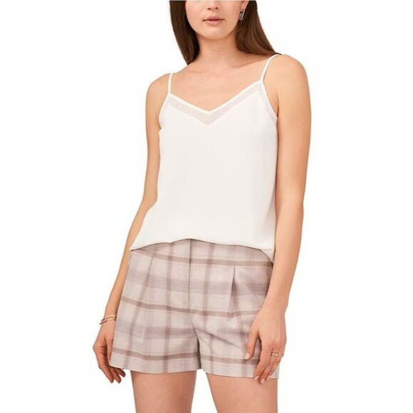 1. STATE Chiffon Inset V-Neck Spaghetti Strap Cami Large Cloud White - Picture 2 of 16